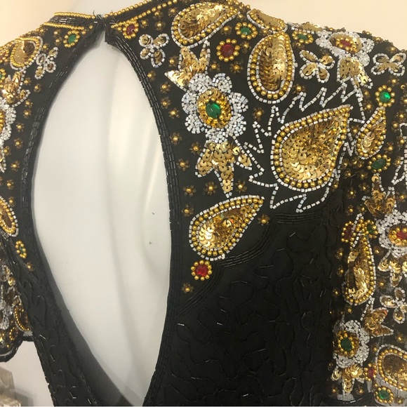 Vintage 80s Laurence Kazar Beaded Maxi Dress 8 - Picture 7 of 11